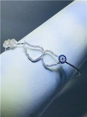 LIV Platinum Sterling Silver White Sapphire Pave Evil Eye Angel Halo Bracelet 7" L