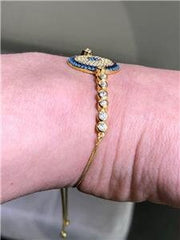 LIV 18k Gold Sterling Silver White Sapphire & Turquoise Evil Eye Halo Bracelet Gift