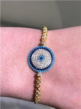 LIV 18k Gold Sterling Silver White Sapphire & Turquoise Evil Eye Halo Bracelet Gift