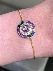 LIV 18k Yellow Gold Sterling Silver Rainbow Sapphire Evil Eye Halo Bracelet Gift