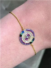 LIV 18k Yellow Gold Sterling Silver Rainbow Sapphire Evil Eye Halo Bracelet Gift