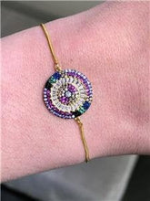 LIV 18k Yellow Gold Sterling Silver Rainbow Sapphire Evil Eye Halo Bracelet Gift