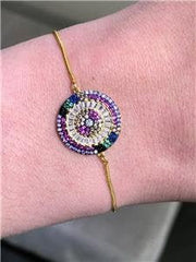 LIV 18k Yellow Gold Sterling Silver Rainbow Sapphire Evil Eye Halo Bracelet Gift