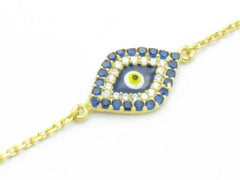 LIV 18K Gold Silver Diamond Set Pave White Sapphire Evil Eye Hamsa Kabbalah Bracelet