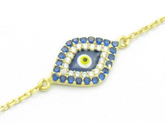 LIV 18K Gold Silver Diamond Set Pave White Sapphire Evil Eye Hamsa Kabbalah Bracelet