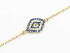 LIV 18K Gold Silver Diamond Set Pave White Sapphire Evil Eye Hamsa Kabbalah Bracelet