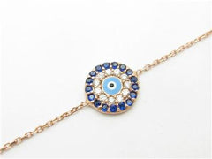 LIV 18k Rose Gold Sterling Silver Blue Sapphire Evil Eye Kabbalah Design Bracelet