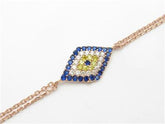 LIV 18K Rose Gold Sterling Silver Blue & white Sapphire Evil Eye Kabbalah Bracelet