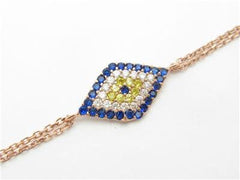 LIV 18K Rose Gold Sterling Silver Blue & white Sapphire Evil Eye Kabbalah Bracelet