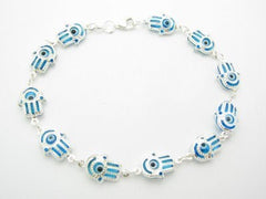 LIV Platinum Sterling Silver Evil Eye Kabbalah Hamsa Good Luck Eye Charm Bracelet