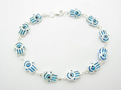 LIV Platinum Sterling Silver Evil Eye Kabbalah Hamsa Good Luck Eye Charm Bracelet