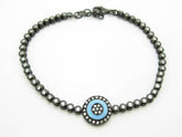 LIV 18kt Black Gold Sterling Silver White Sapphire Evil Eye Kabbalah Tennis Bracelet