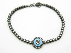 LIV 18kt Black Gold Sterling Silver White Sapphire Evil Eye Kabbalah Tennis Bracelet
