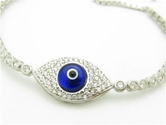 LIV Platinum Sterling Silver Pave White Sapphire Evil Eye Bracelet Gift