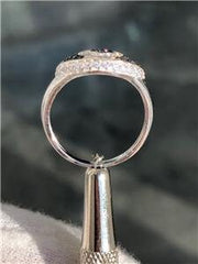 LIV Platinum Sterling Silver Blue & White Sapphire Evil Eye Halo Baguette Ring SIZE 8