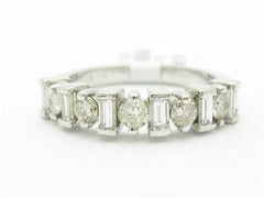 LIV 14k White Gold Genuine Baguette Round Cut White Diamond Wedding Band Design Ring All Sizes Available