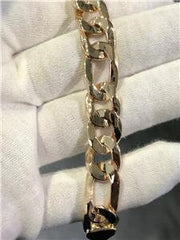 LIV 14k Yellow Gold Solid Hand Made Wide Solid Figaro Link Bracelet 8" L 50.5 Grams