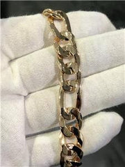 LIV 14k Yellow Gold Solid Hand Made Wide Solid Figaro Link Bracelet 8" L 50.5 Grams