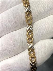 LIV 14k Two Tone Gold Hugs & Kisses Design 7" Length Open Work Tennis Bracelet 3.7 Grams