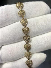 LIV 14k Yellow Gold Filigree Heart Design 7" L Open Work Tennis Bracelet 4.1 Gr 8mm
