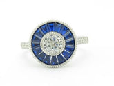 LIV Platinum Sterling Silver Blue & White Sapphire Halo Vintage Design Ring