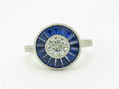 LIV Platinum Sterling Silver Blue & White Sapphire Halo Vintage Design Ring