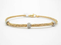 LIV 14kt Solid Rose Gold Basket Weave Pave Genuine White Diamond Bracelet