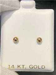 LIV 14k Yellow Gold 3mm Round Small Ball Stud Earrings Butterfly Backs