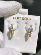 LIV 14k Yellow Gold & White Sapphire Pave Solitaire Design Huggie Hoop Earrings Gift