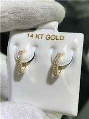 LIV 14k Yellow Gold & White Sapphire Pave Design Huggie Hoop Earrings Bridal Gift