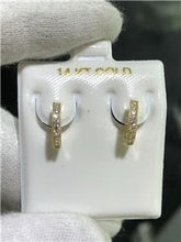 LIV 14k Yellow Gold & White Sapphire Pave Design Huggie Hoop Earrings Bridal Gift
