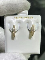 LIV 14k Yellow Gold & White Sapphire Pave Design Huggie Hoop Earrings Bridal Gift