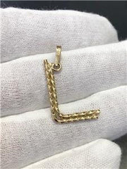 LIV 14k Yellow Gold Hand Made Initial L Diamond Cut Dangle Halo Pendant Gift