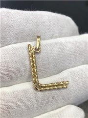 LIV 14k Yellow Gold Hand Made Initial L Diamond Cut Dangle Halo Pendant Gift