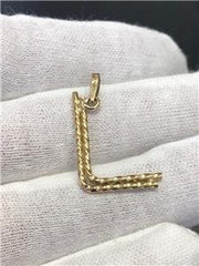 LIV 14k Yellow Gold Hand Made Initial L Diamond Cut Dangle Halo Pendant Gift
