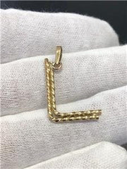 LIV 14k Yellow Gold Hand Made Initial L Diamond Cut Dangle Halo Pendant Gift
