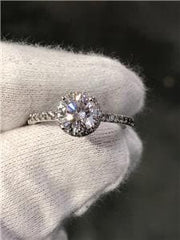 LIV 14k White Gold Genuine Diamond Round Cut Moissanite Halo Engagement Ring Size 7