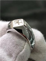 LIV 14k White Gold Genuine Diamond Princess Cut Halo Signet Design Band Ring Size 7