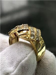 LIV 14k Yellow Gold Genuine Diamond Princess Cut Twist Design Wide Band Ring Size 7