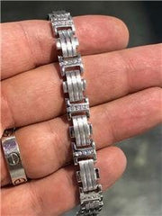 LIV 14k White Gold & Diamonds 1.02ct G/VS1 Men's Link Bracelet 8" Length 33.4 Grams
