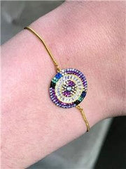 LIV 18k Yellow Gold Sterling Silver Rainbow Sapphire Evil Eye Halo Bracelet Gift