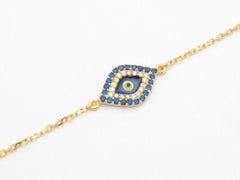 LIV 18K Gold Silver Diamond Set Pave White Sapphire Evil Eye Hamsa Kabbalah Bracelet