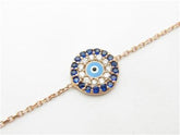 LIV 18k Rose Gold Sterling Silver Blue Sapphire Evil Eye Kabbalah Design Bracelet
