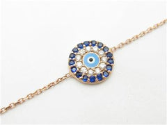LIV 18k Rose Gold Sterling Silver Blue Sapphire Evil Eye Kabbalah Design Bracelet