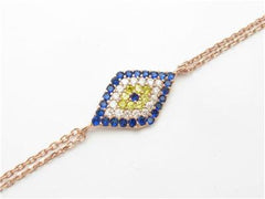 LIV 18K Rose Gold Sterling Silver Blue & white Sapphire Evil Eye Kabbalah Bracelet