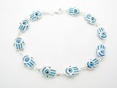 LIV Platinum Sterling Silver Evil Eye Kabbalah Hamsa Good Luck Eye Charm Bracelet