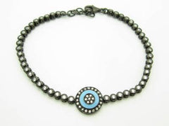 LIV 18kt Black Gold Sterling Silver White Sapphire Evil Eye Kabbalah Tennis Bracelet