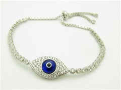 LIV Platinum Sterling Silver Pave White Sapphire Evil Eye Bracelet Gift