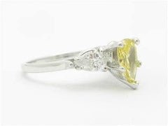 LIV 14k White Gold & Yellow Sapphire Pear Cut 3 Stone Design 2.00 ct Ring Size 7.5