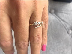LIV 14k Yellow Gold & Diamonds 0.12ct Shooting Star Design Pave Hand Made Ring Sz 7